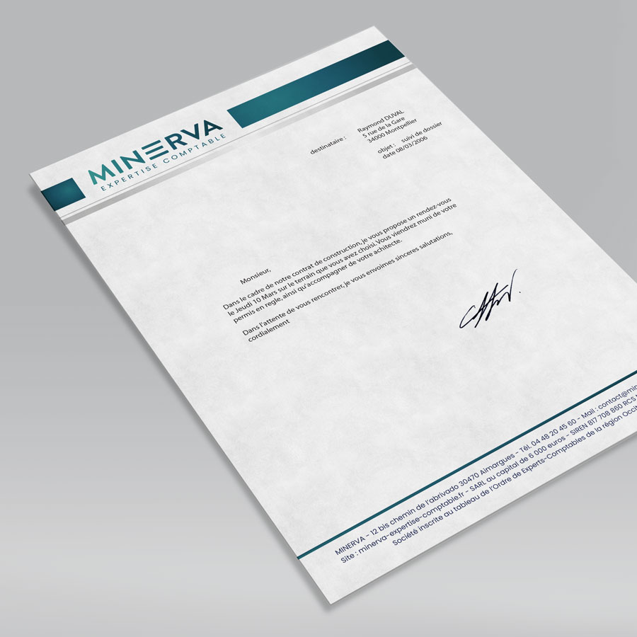 Papier entête A4 lettre Minerva expertise comptable Montpellier